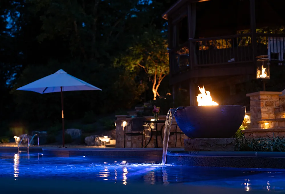 Accent outdoor lighting on home and landscape